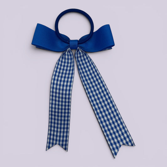 Royal blue gingham bow bobble on card