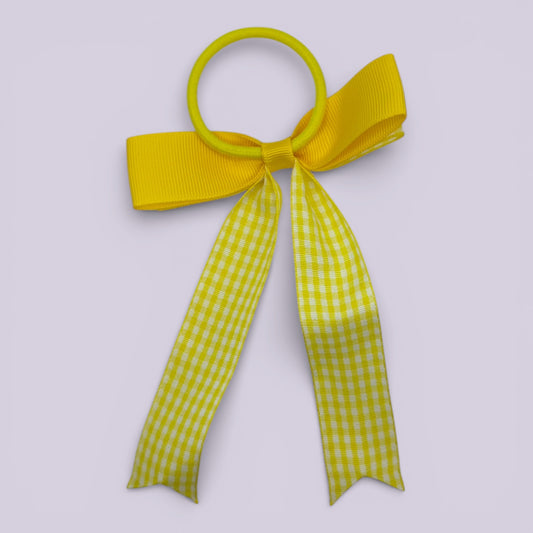 Yellow gingham bow bobble on card
