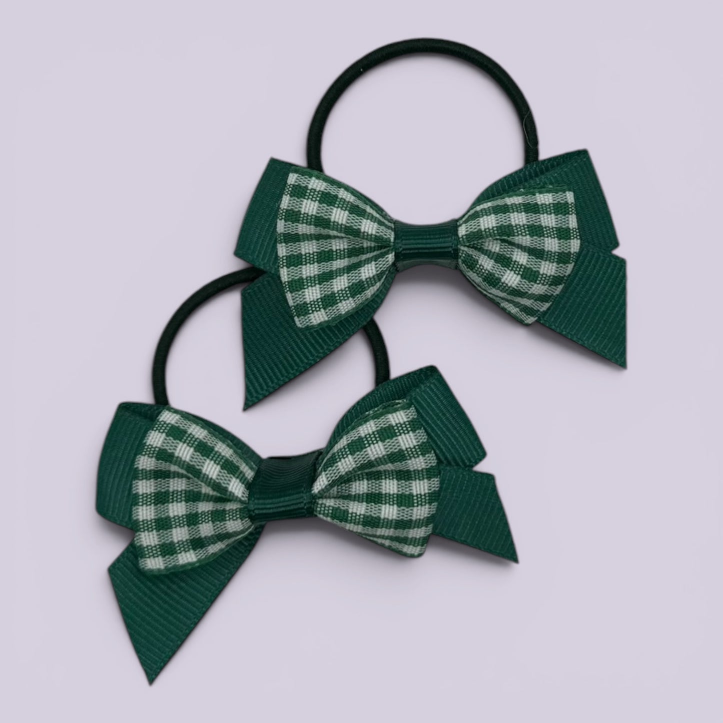 Hunter green gingham school bow bobbles pair