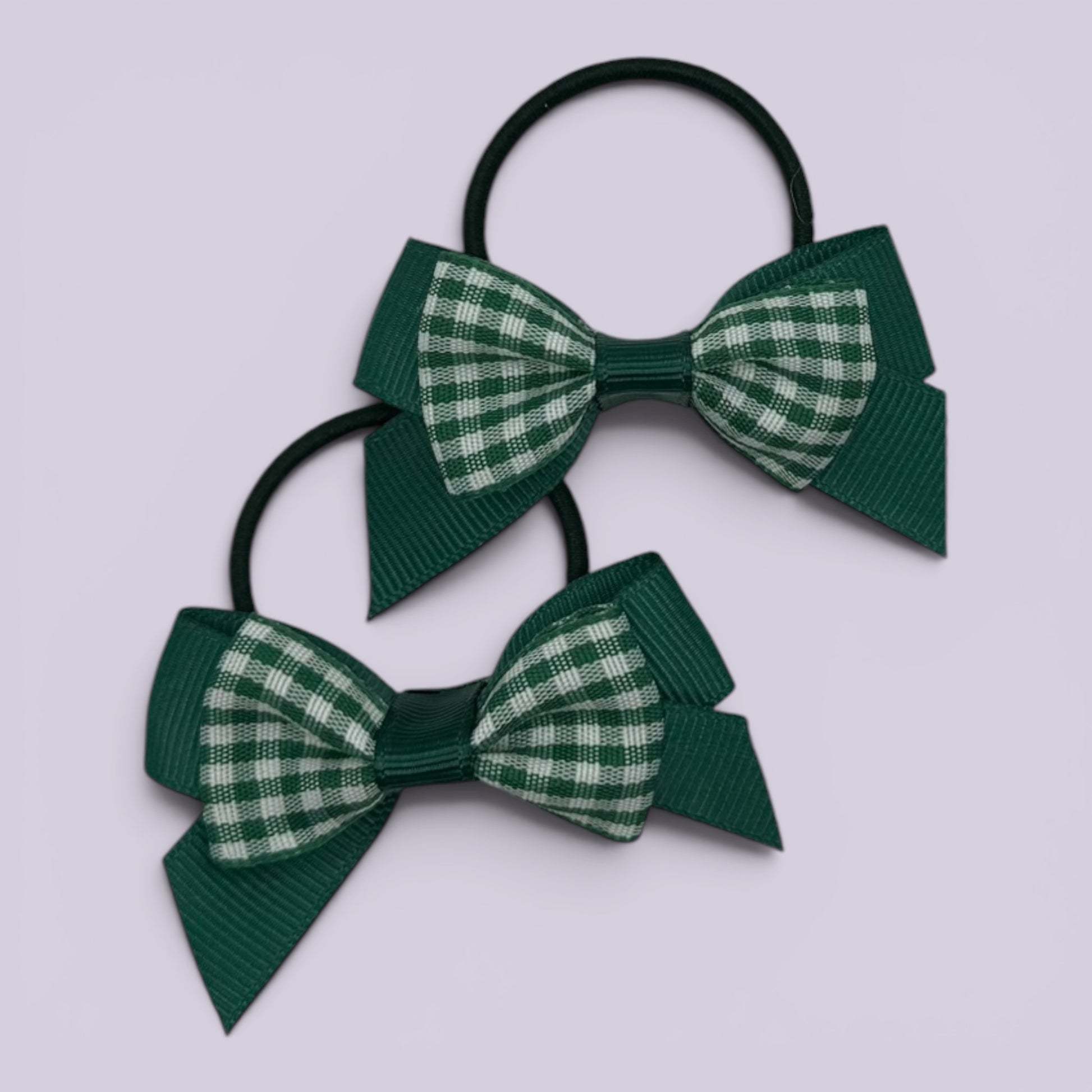 Hunter green gingham school bow bobbles pair