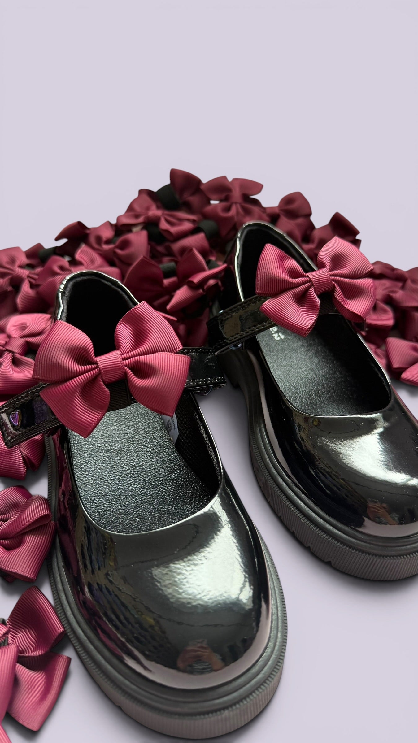 Burgundy maroon school uniform shoe bows