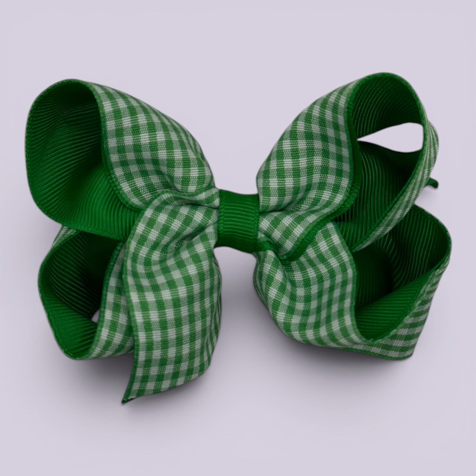 Emerald green gingham large school hair bow clip