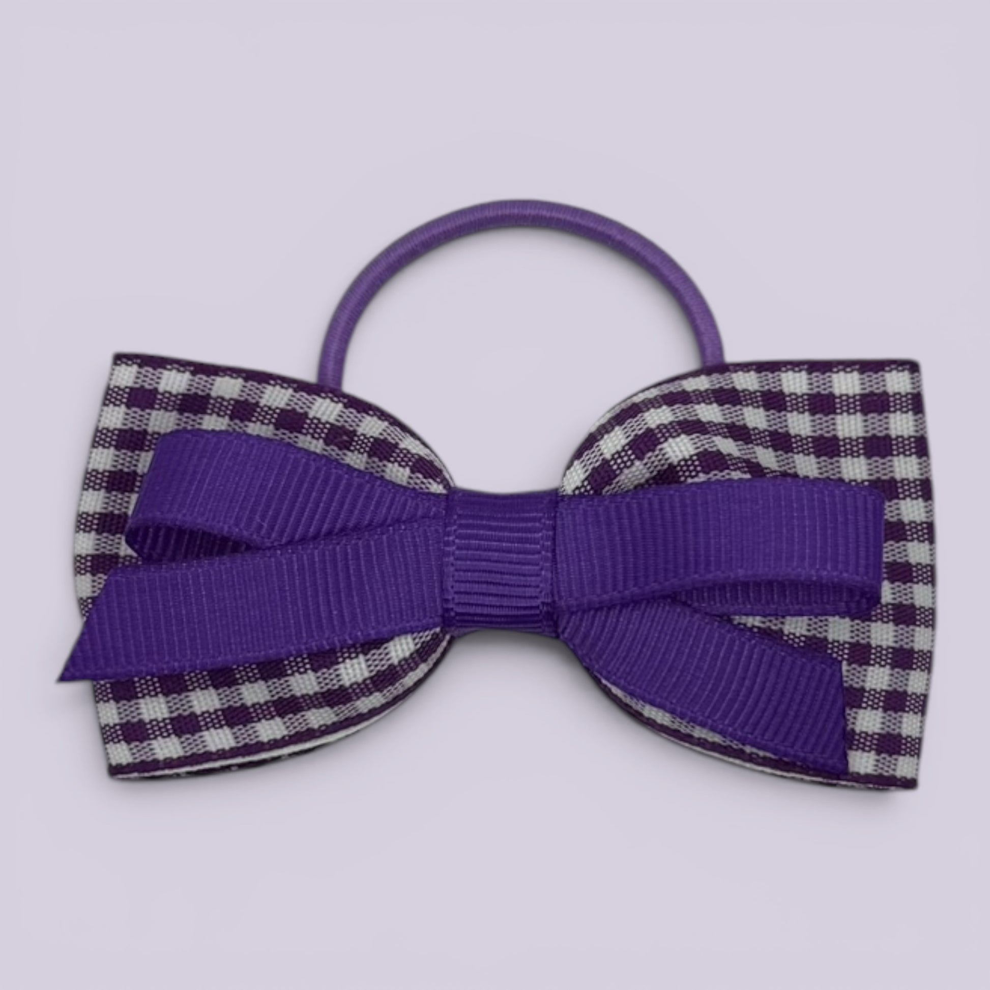 Purple gingham school hair bow bobble