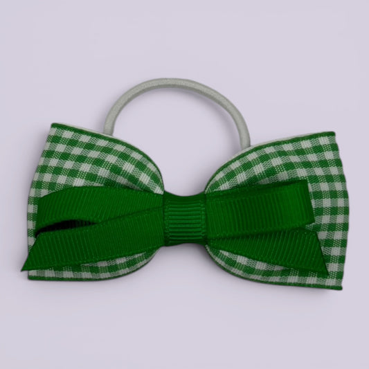 Emerald green gingham school hair bow bobble