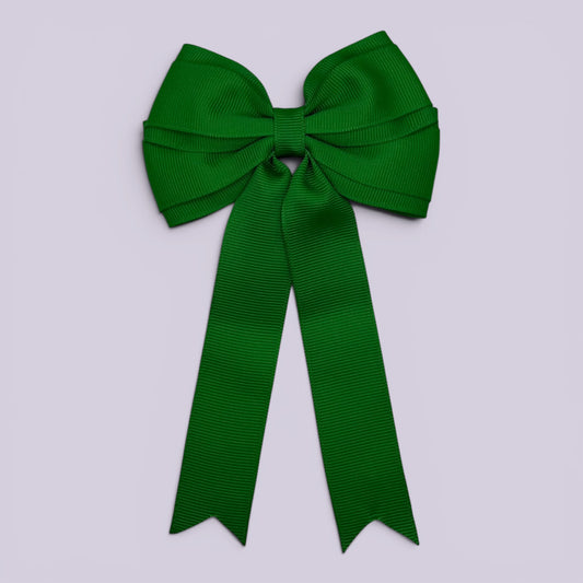Emerald green tailed school hair bow clip