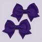 Purple small school hair bow mini clips pair