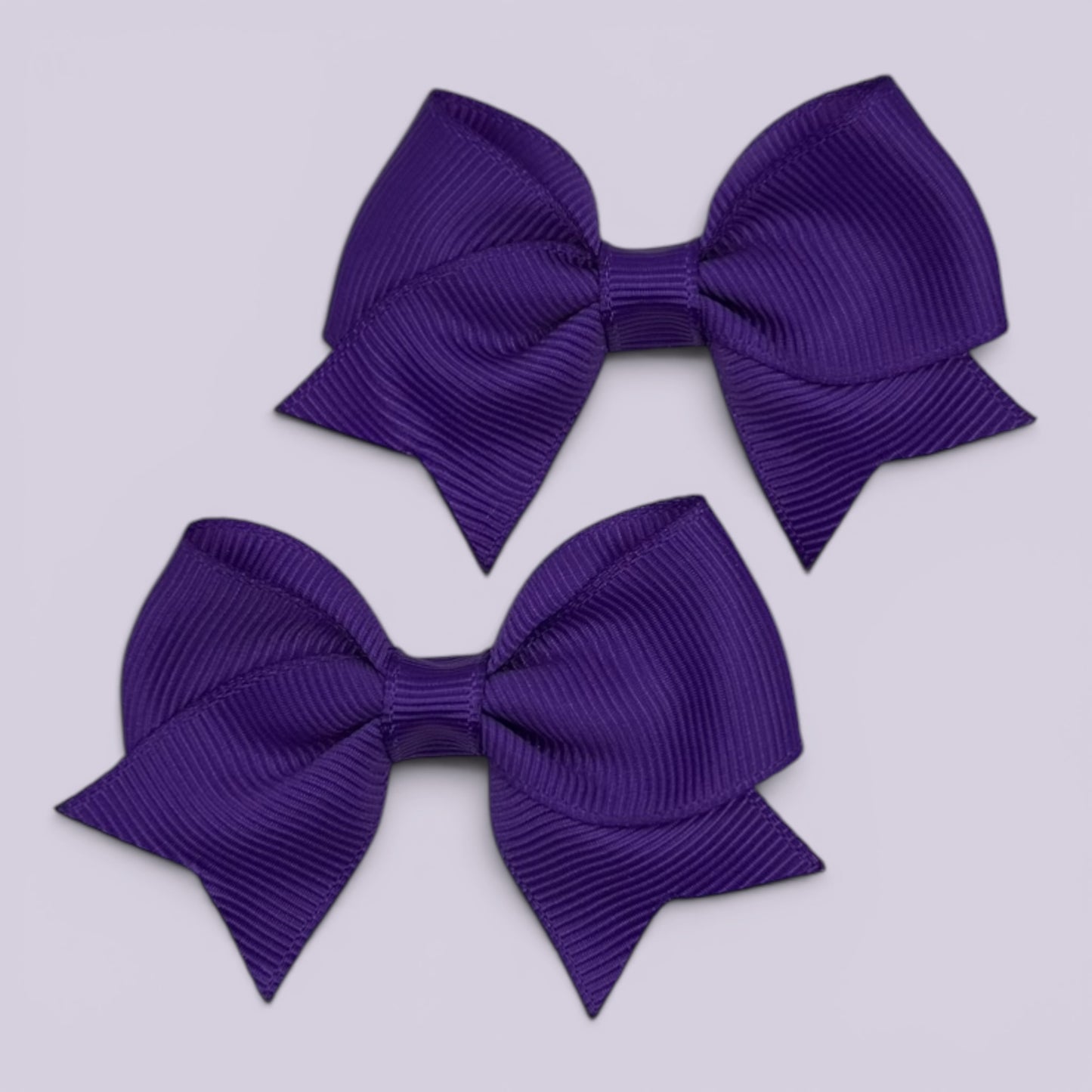 Purple small school hair bow mini clips pair