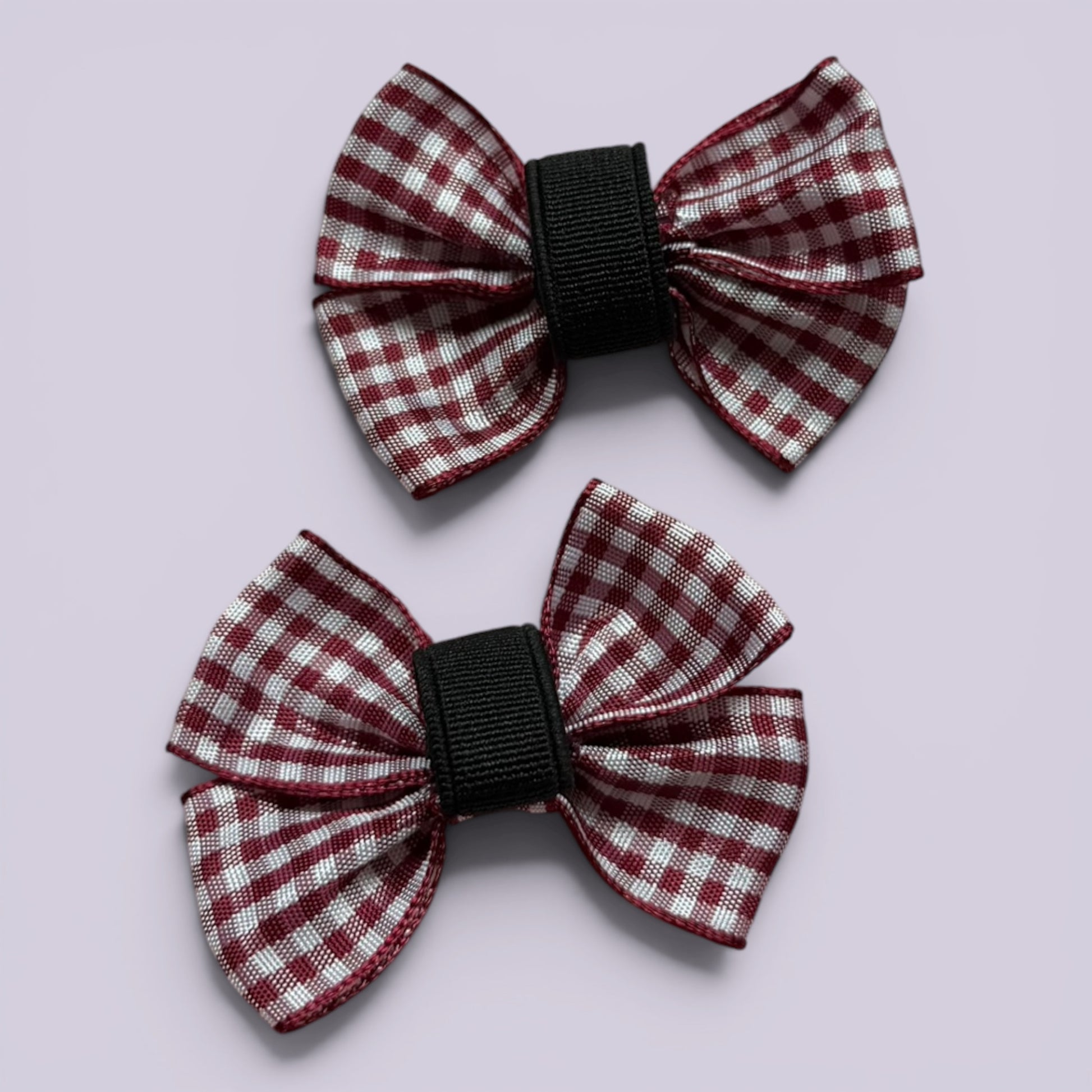 Burgundy maroon gingham matching school shoe bows