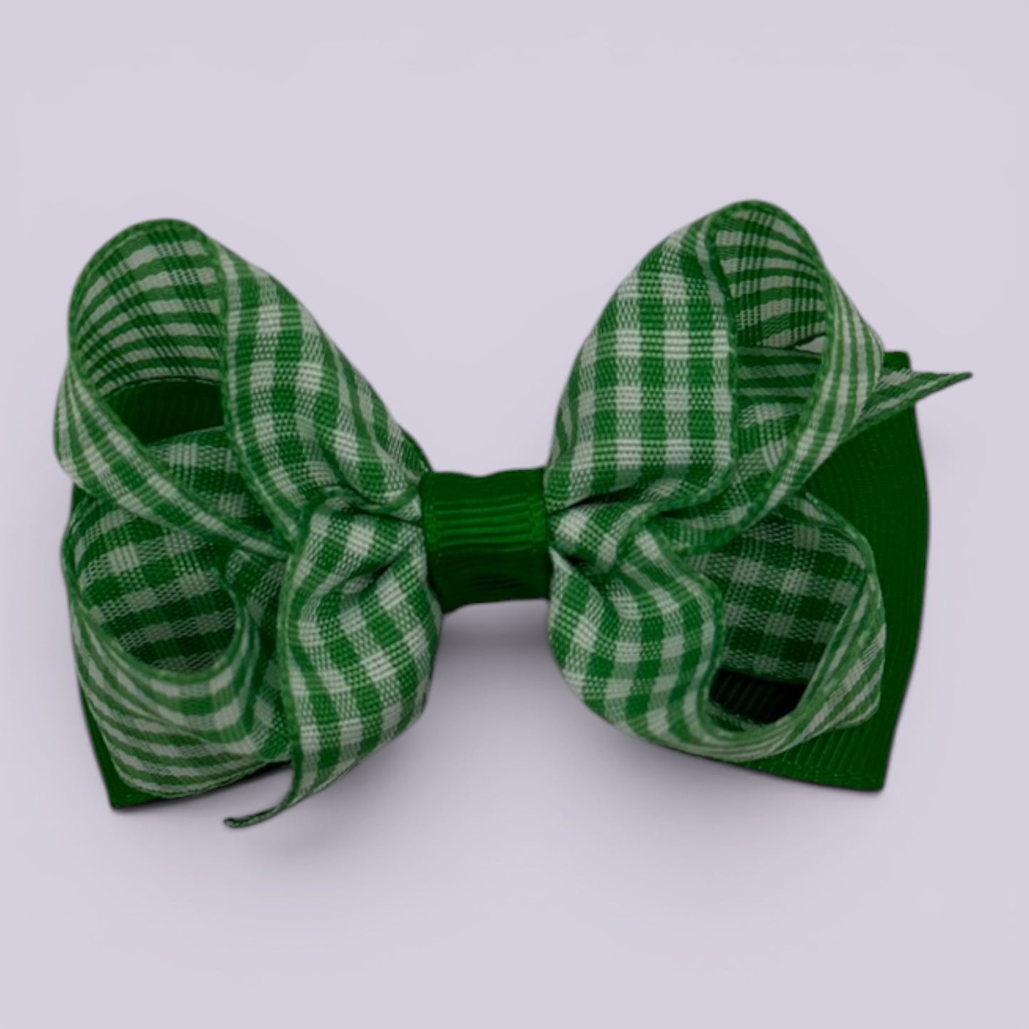 Emerald green gingham double bow school hair clip
