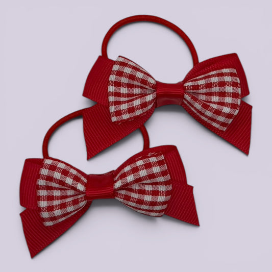 Juni | Red Gingham Small Double bow bobbles pair