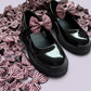 Burgundy maroon gingham shoe bows on school shoes