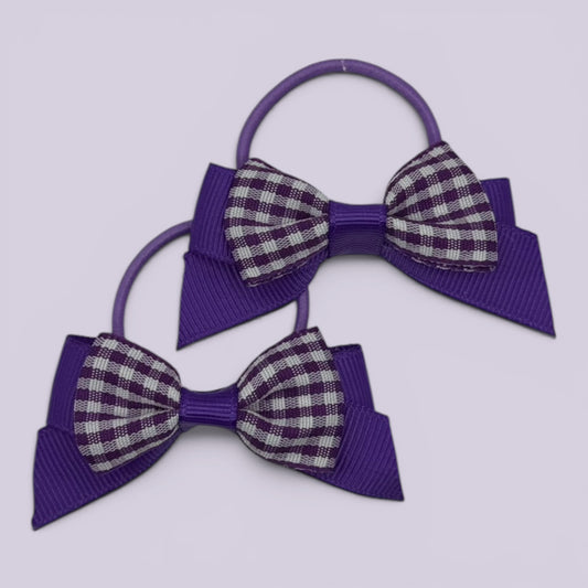 Juni | Purple Gingham Small Double bow bobbles pair
