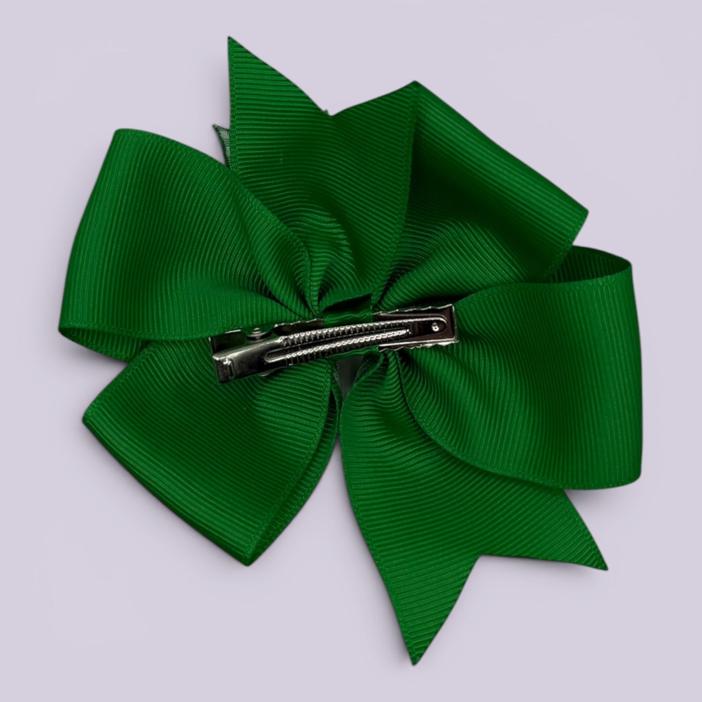 Emerald green gingham double pinwheel bow clip on card