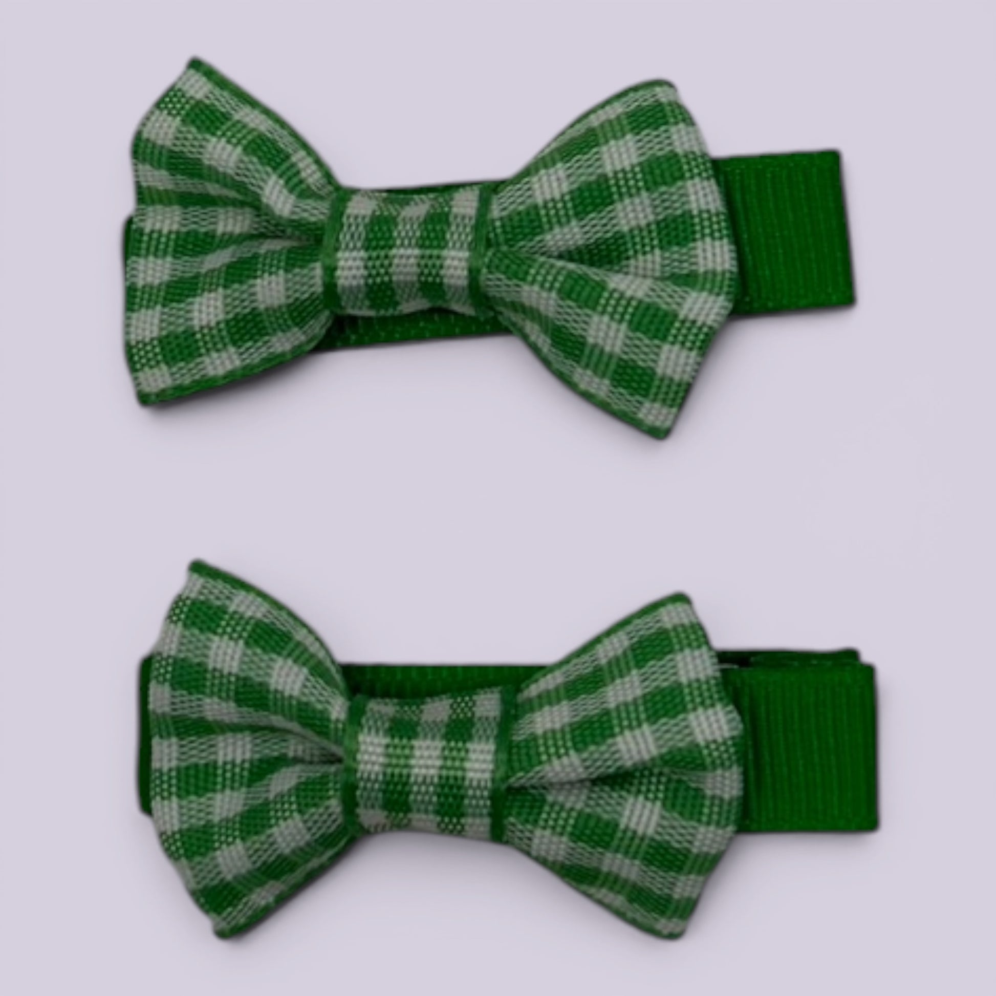 Emerald green gingham mini school hair bow clips