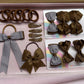 Brown school hair bundle contents with matching bows and clips