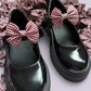 Burgundy maroon gingham school uniform shoe bows