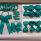 Jade green school hair bundle contents with matching bows and clips