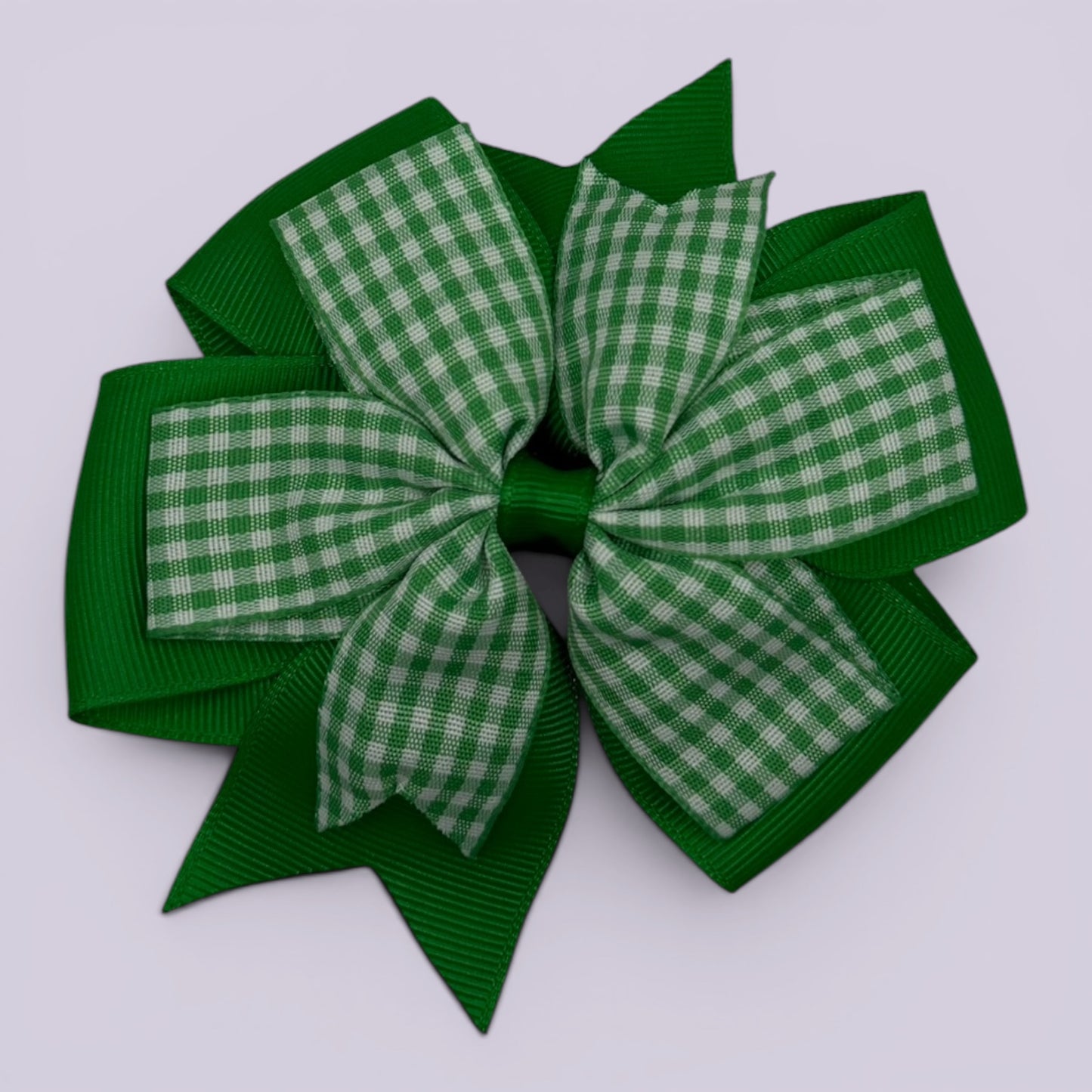 Emerald green gingham double pinwheel school hair bow clip