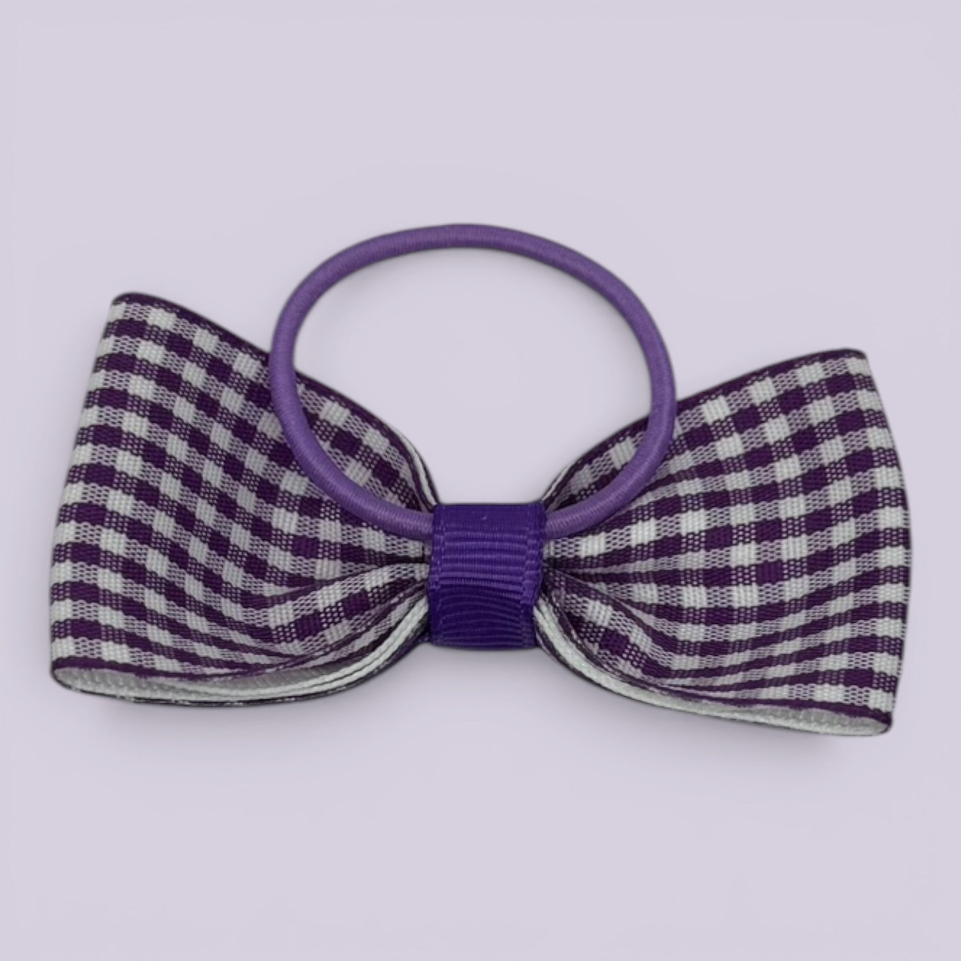 Purple gingham bow bobble for school hairstyles