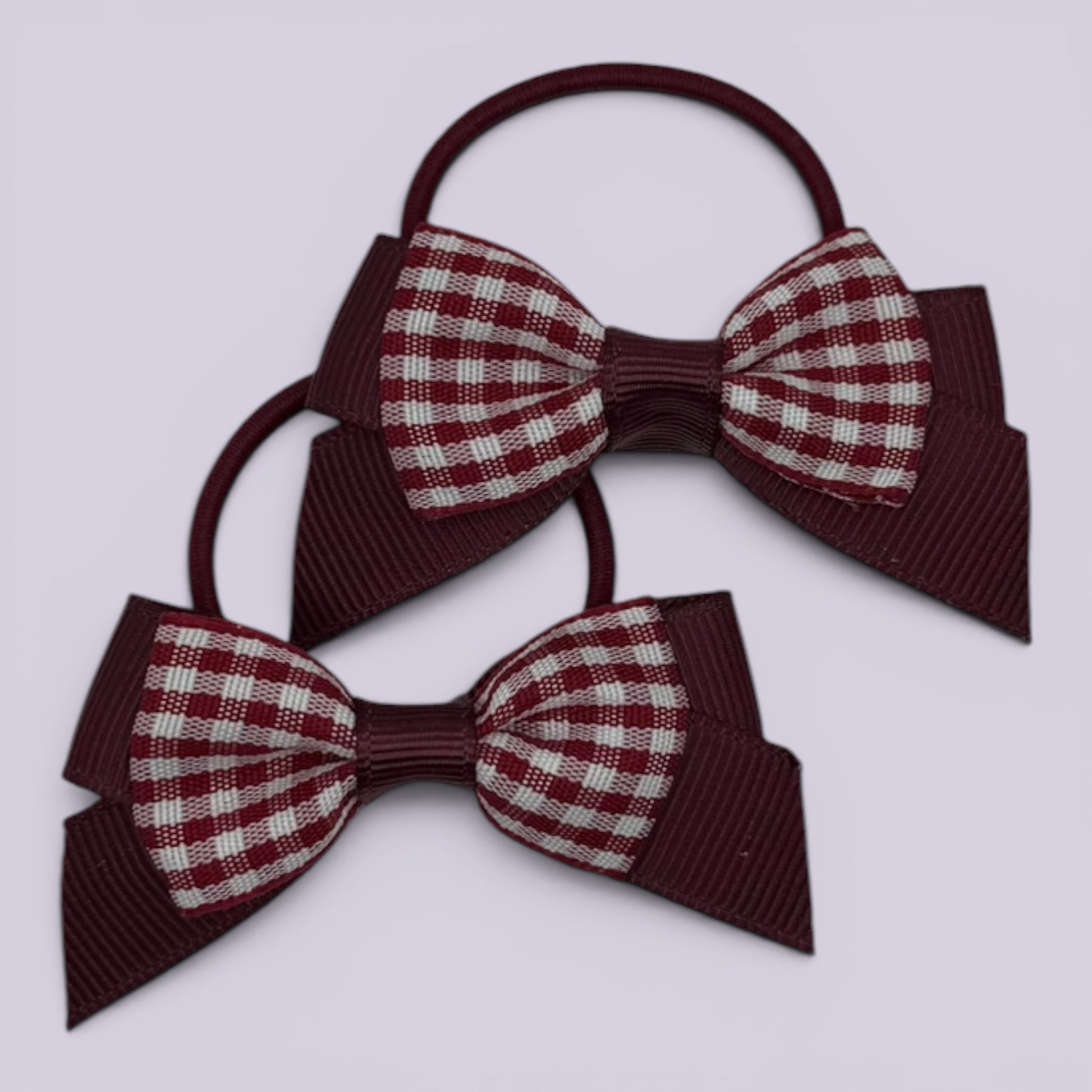 Burgundy gingham hair bow bobbles