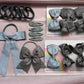 Grey school hair bundle contents with matching bows and clips