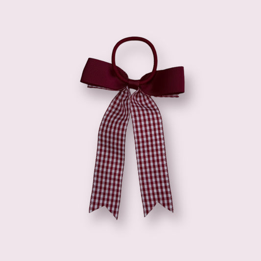 Burgundy Gingham 4" Tailed Bobble