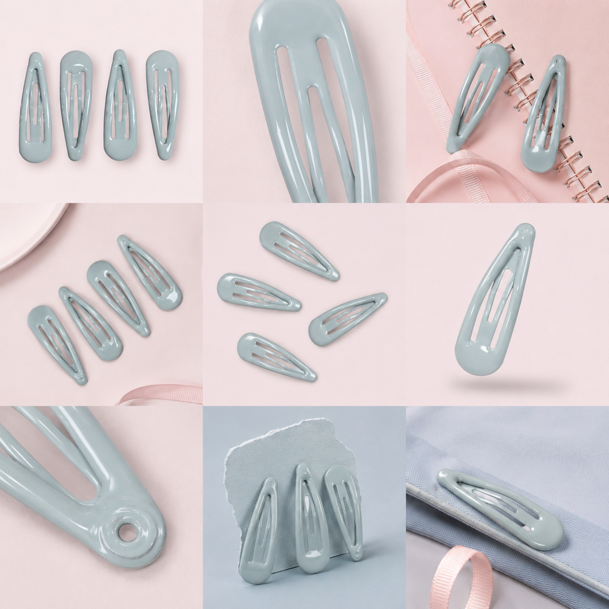 Grey school snap hair clips
