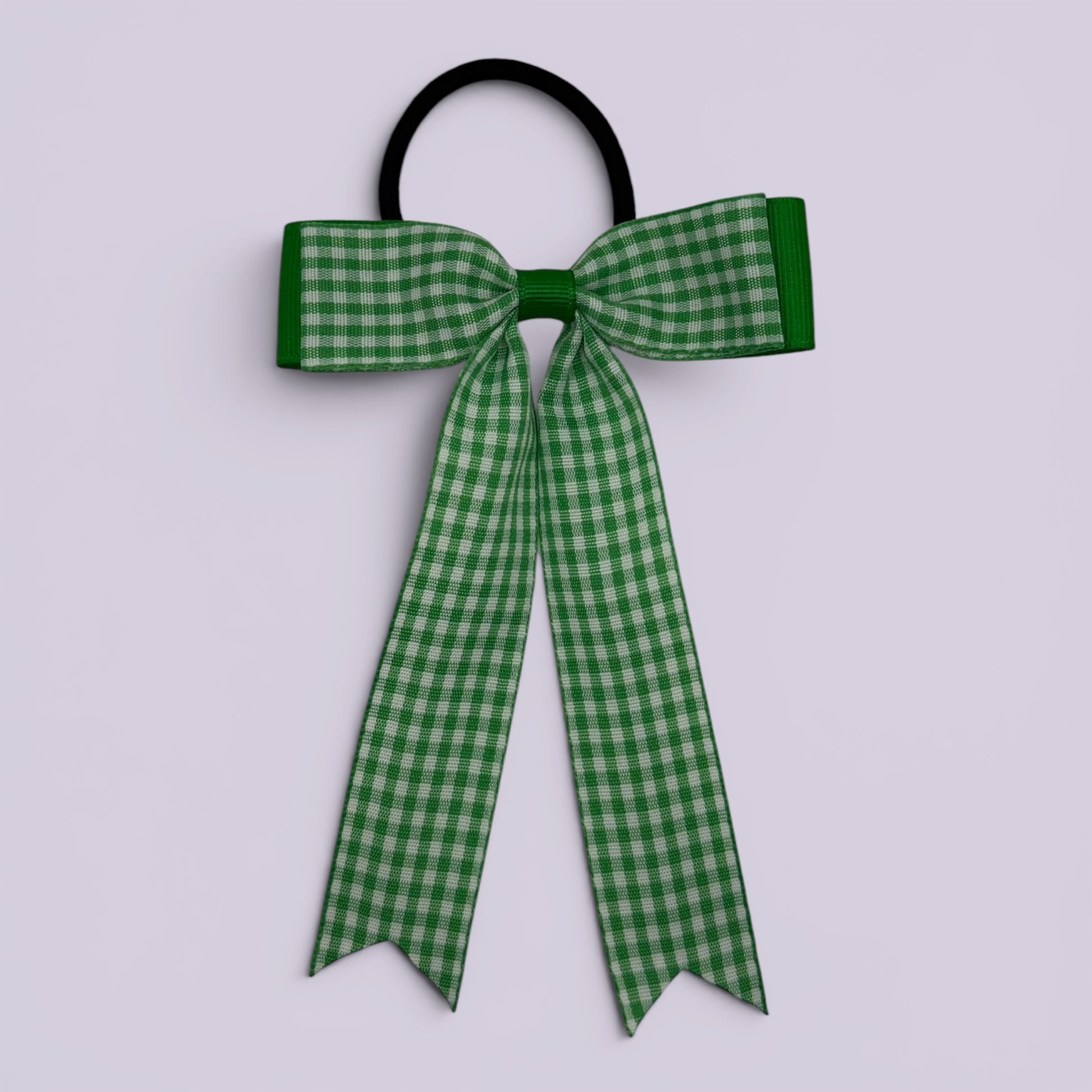 Emerald green gingham tailed school hair bow bobble