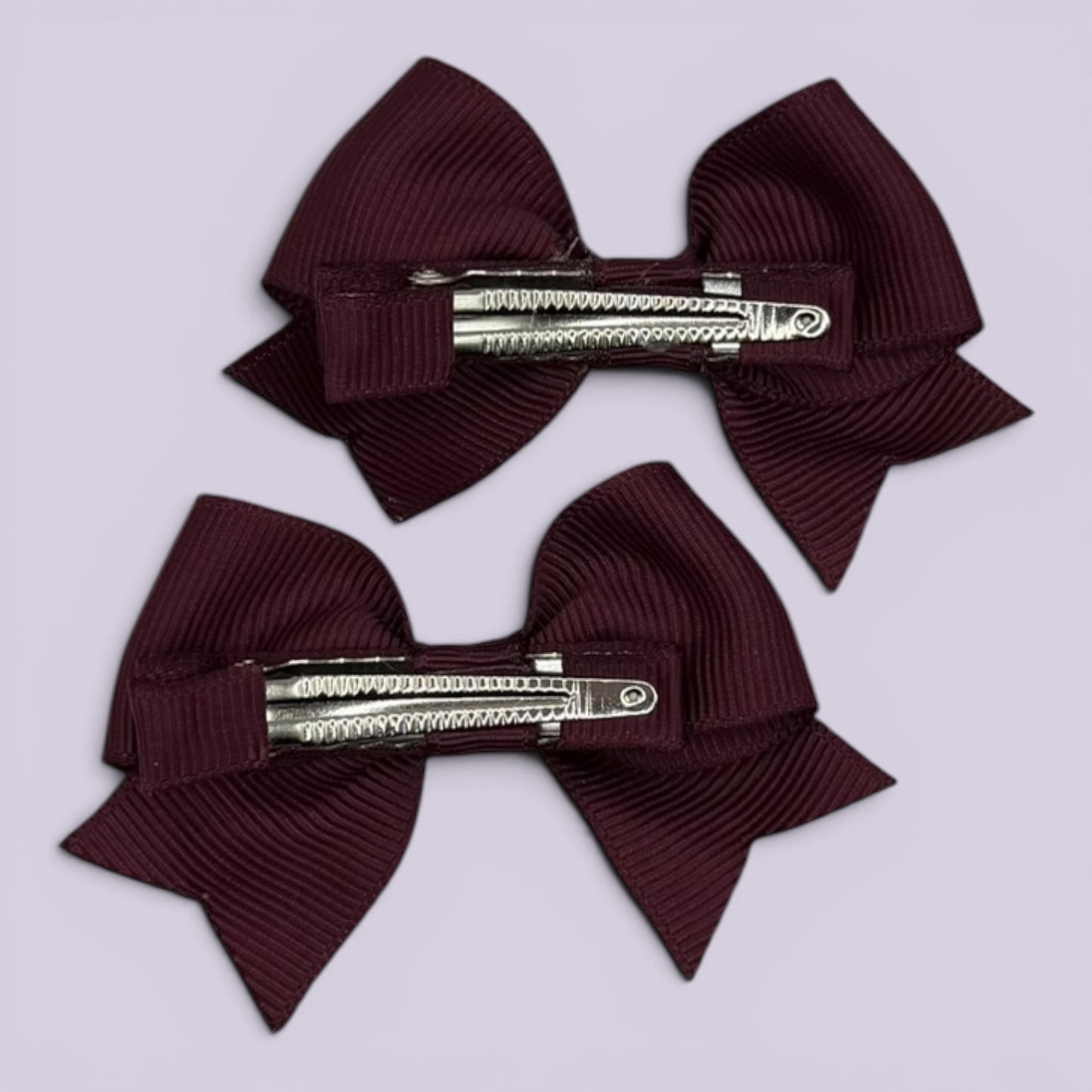 Burgundy maroon small bow mini clips for school hairstyles