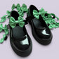 Emerald green gingham school uniform shoe bows