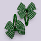 Emerald green gingham butterfly school snap hair clips