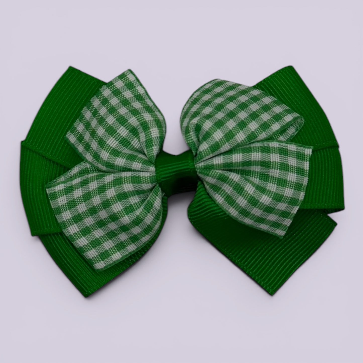 Emerald green gingham pinwheel school hair bow clip
