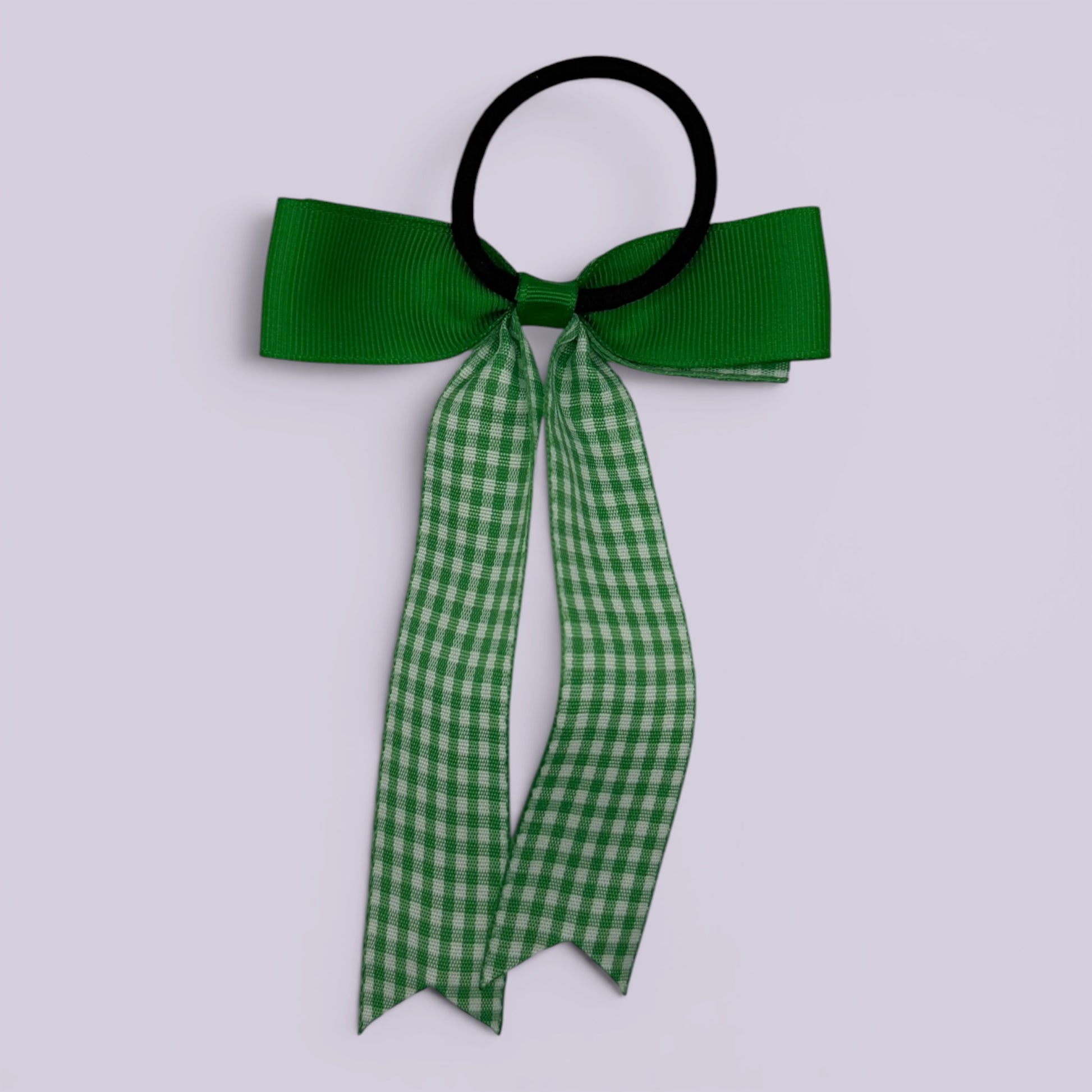 Emerald green gingham bow bobble on card
