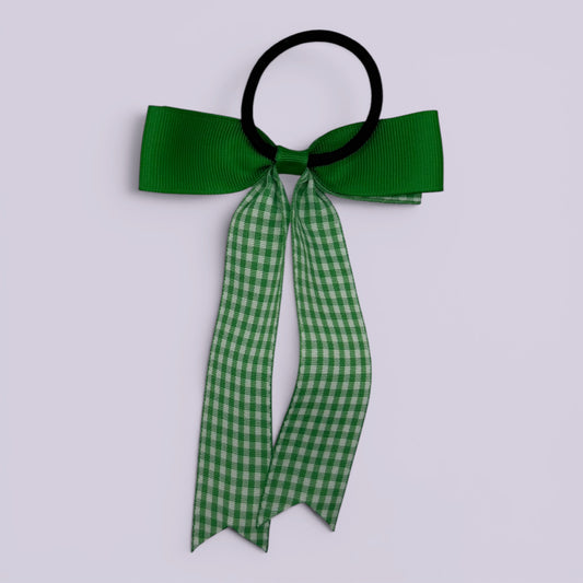 Emerald green gingham bow bobble on card