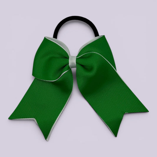 Emerald green and white tailed school hair bow bobble