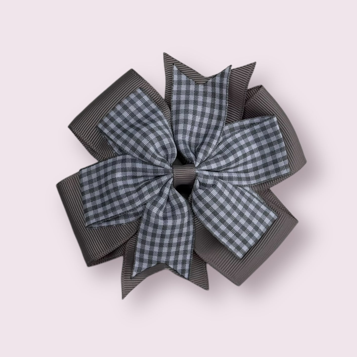 Grey Gingham 4" Double Pinwheel Clip