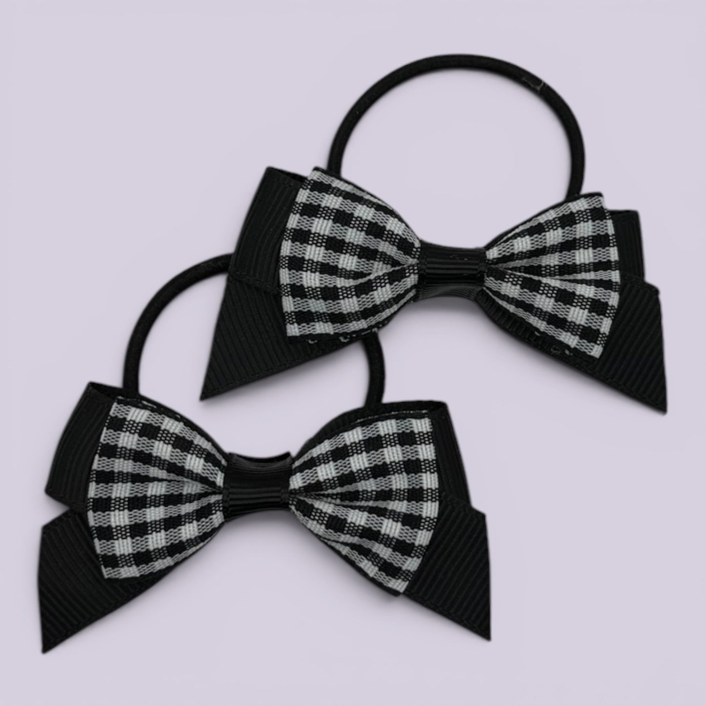 Black gingham school bow bobbles pair