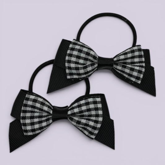 Juni | Black Gingham Small Double bow bobbles pair