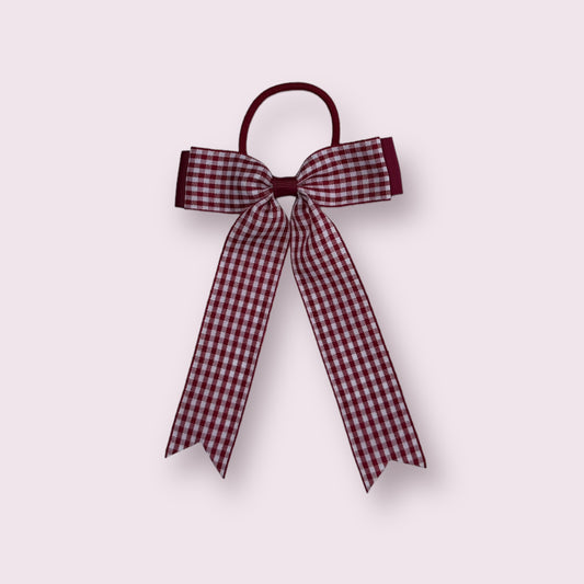 Burgundy Gingham 4" Tailed Bobble