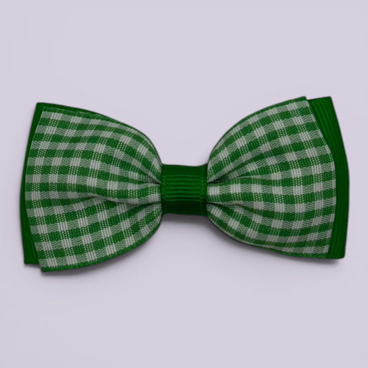 Emerald green gingham bowtie school hair bow clip