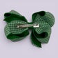 Emerald green gingham large bow clip on card