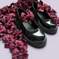 Burgundy maroon shoe bows on school shoes