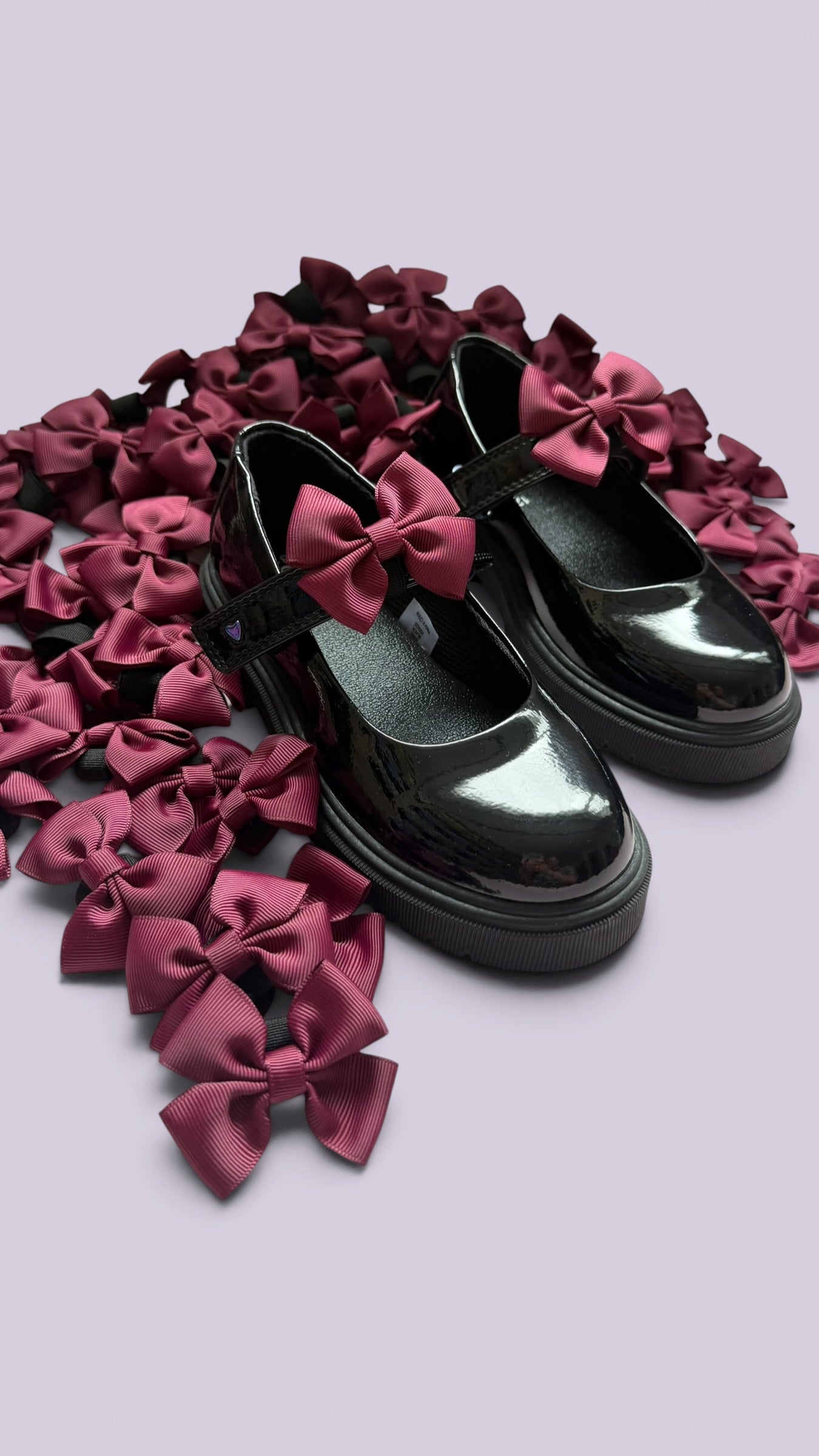 Burgundy maroon shoe bows on school shoes