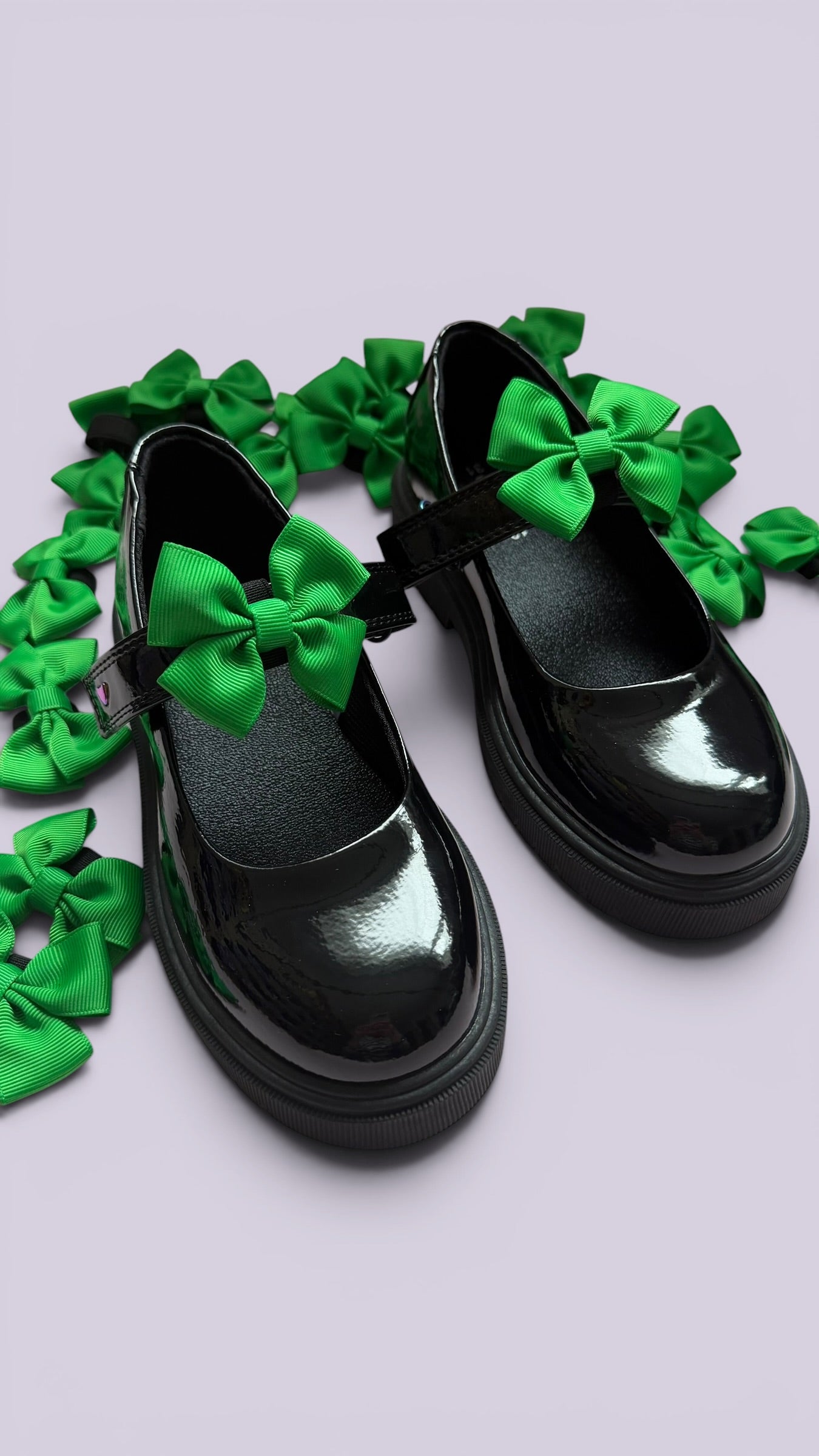 Emerald green shoe bows for school uniform