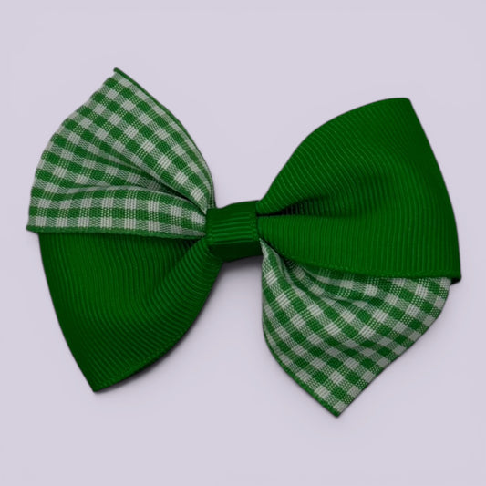 Emerald green gingham twisted school hair bow clip