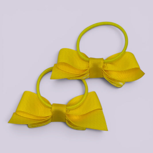 Juni | Yellow Gingham Small Double bow bobbles pair