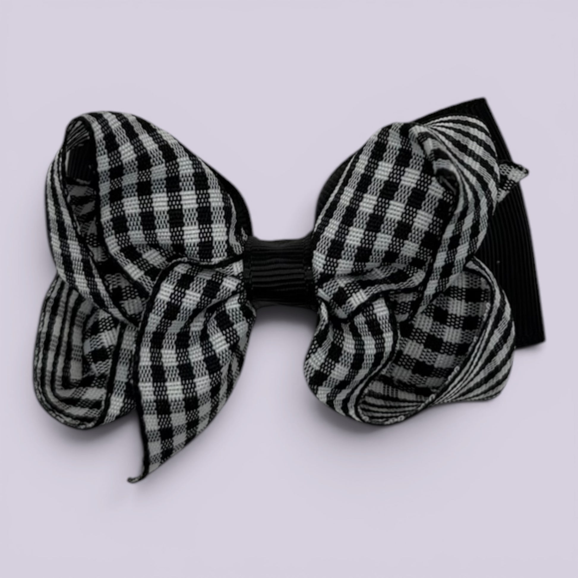 Black gingham double bow school hair clip