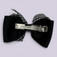 Black gingham double bow clip on card