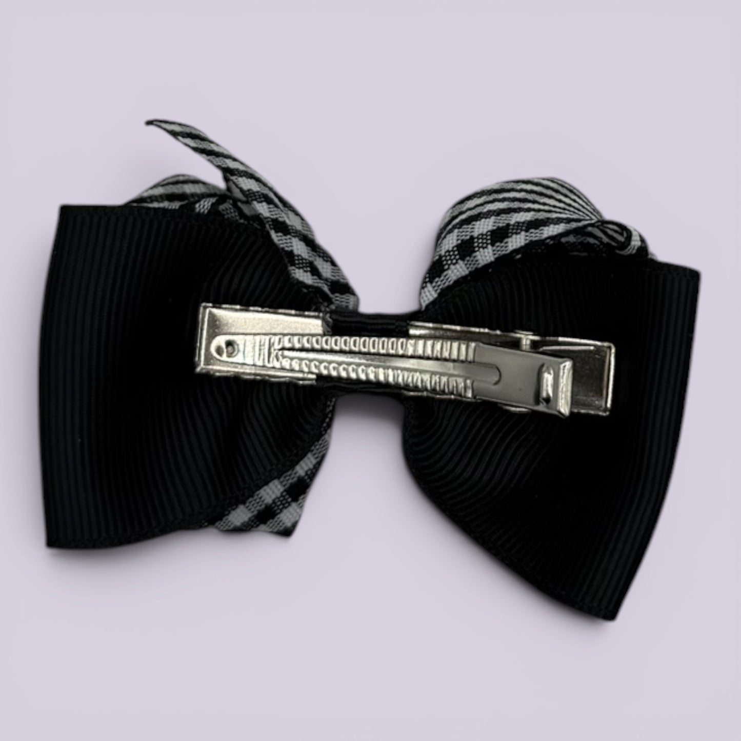 Black gingham double bow clip on card