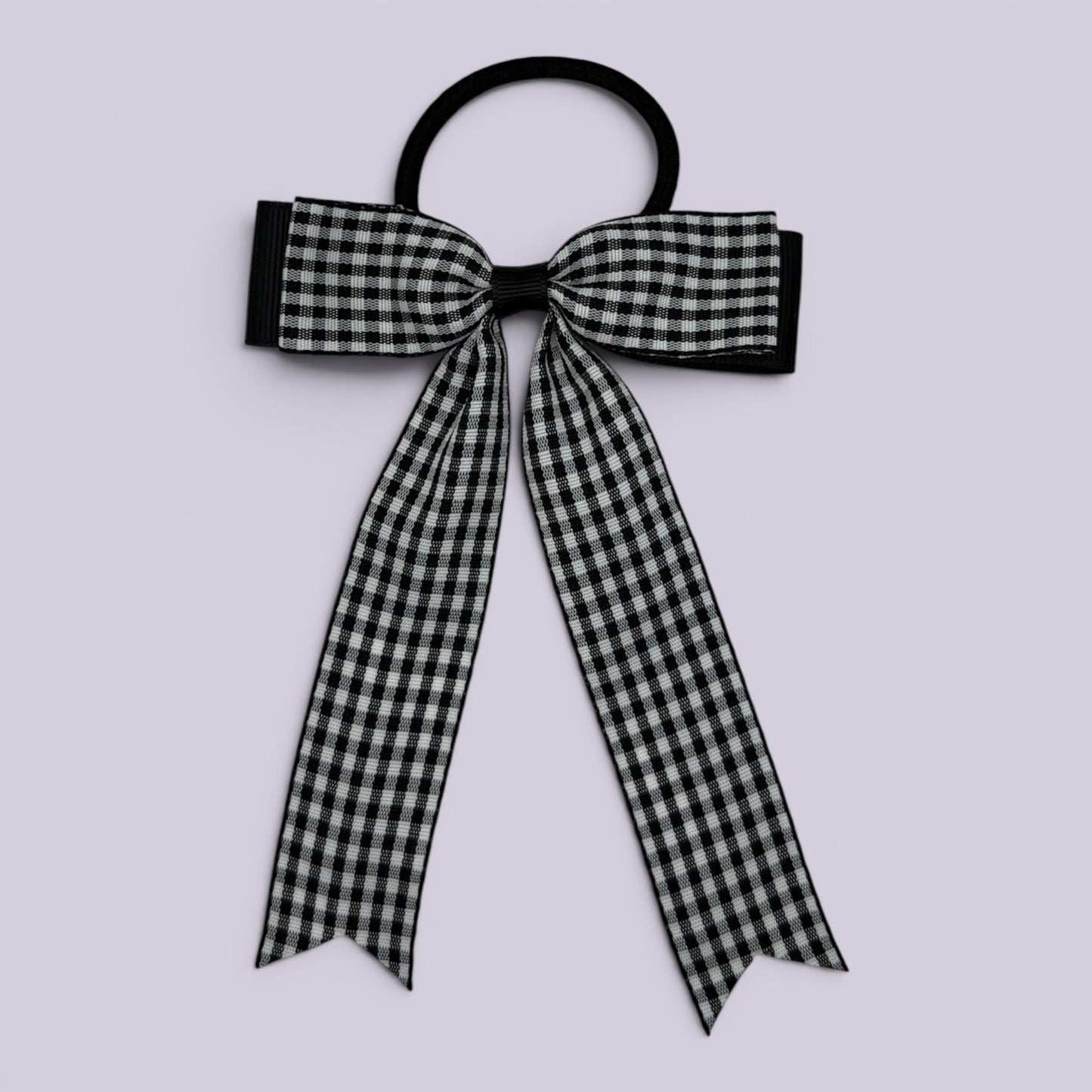 Black gingham tailed school hair bow bobble